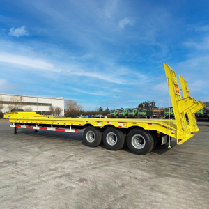 60T Capacity with 3 Axles Fixed Gooseneck FGN Low Bed Trailer with 8m flat bed For Heavy Construction Machine Transit